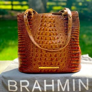 Brahmin Brown Croc-Embossed Shoulder Bag